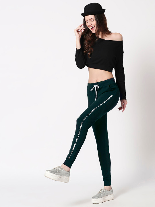 Zeyo Women Green & White Solid Joggers