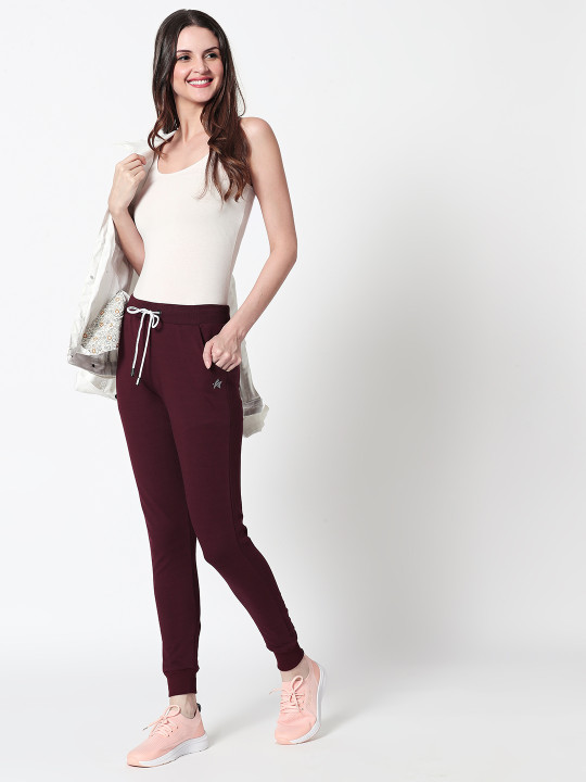 Zeyo Women Maroon Solid Joggers
