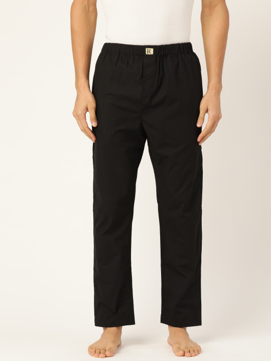 RAJUBHAI HARGOVINDAS Men Black Solid Pure Cotton Lounge Pants