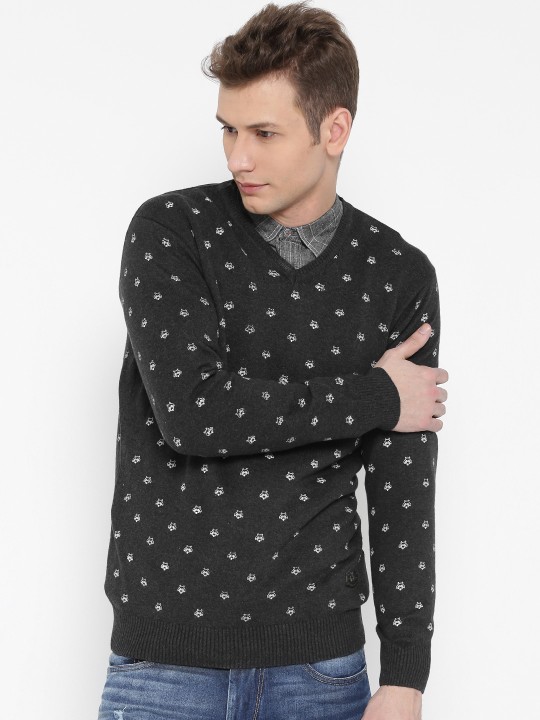 Charcoal Grey Printed Sweater S