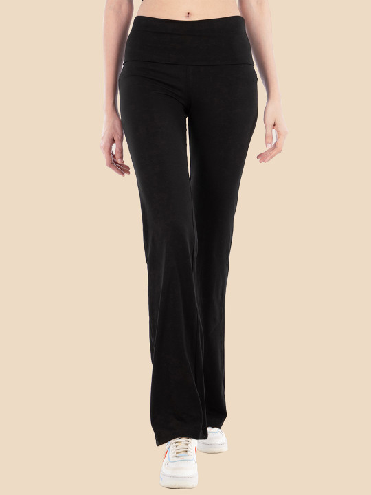 Nite Flite Women Black Solid Straight-Fit Yoga Track Pants