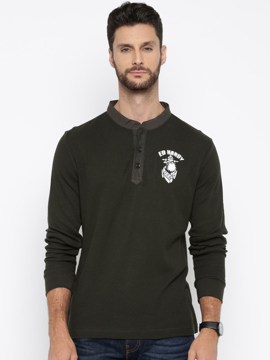 Men Charcoal Grey Henley T-shirt XXL