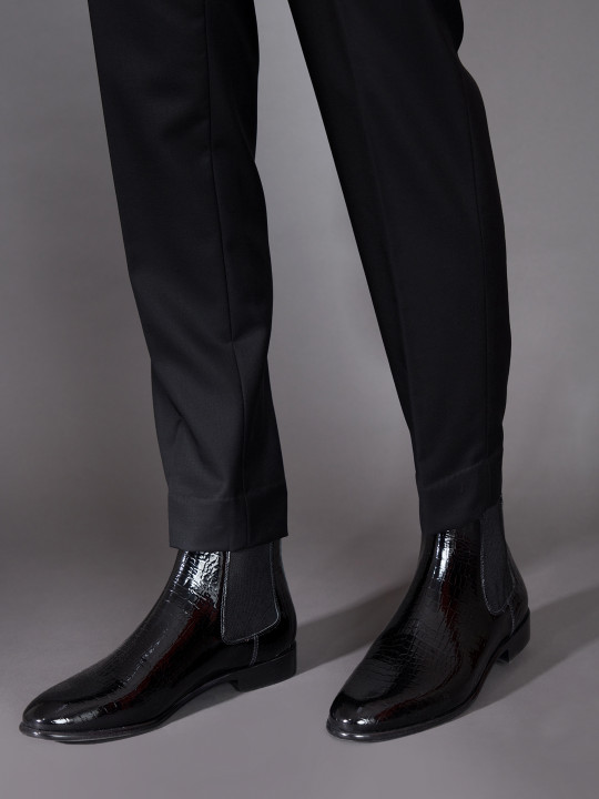 Saint G Men Black Solid Leather Formal Boots