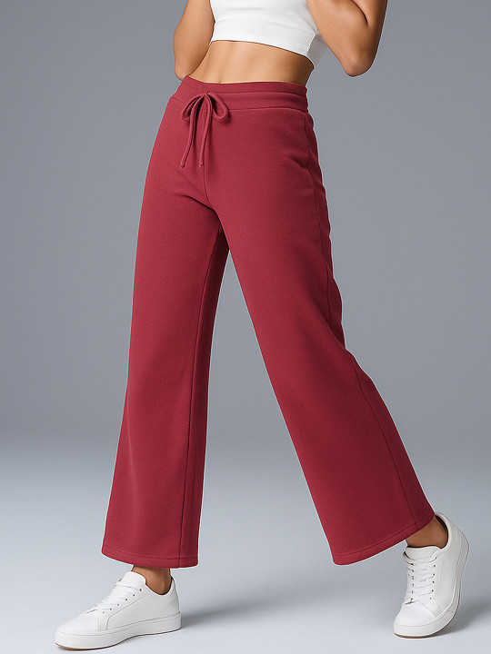 SASSAFRAS Women Red Solid High-Rise Cropped Wide Leg Track Pants