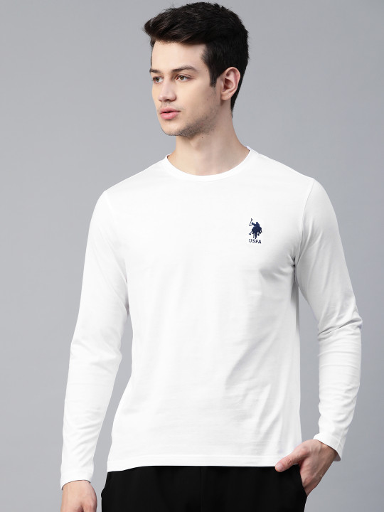 U.S. Polo Assn. Men White Pure Cotton Solid Round Neck Lounge T-shirt