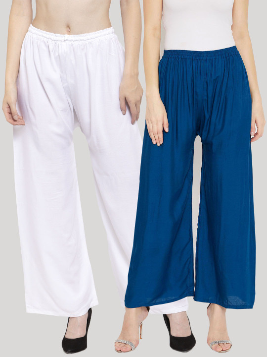 Clora Creation Women Pack of 2 Solid Wide Leg Palazzos