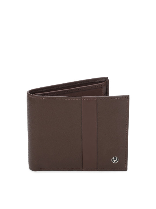 men coffee brown solid two fold leather wallet