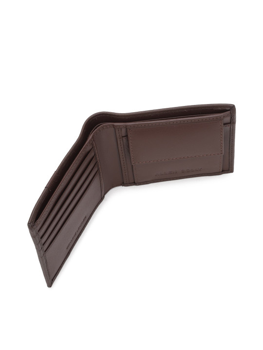 men coffee brown solid two fold leather wallet