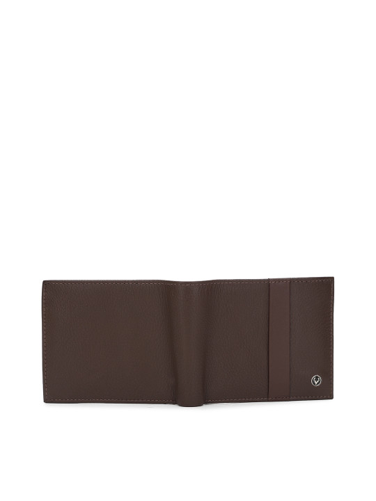 men coffee brown solid two fold leather wallet