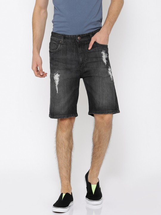 Men Black Washed Regular Fit Denim Shorts 28