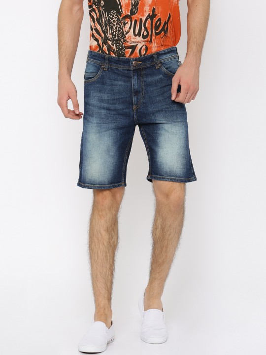 Men Blue Washed Regular Fit Denim Shorts 28