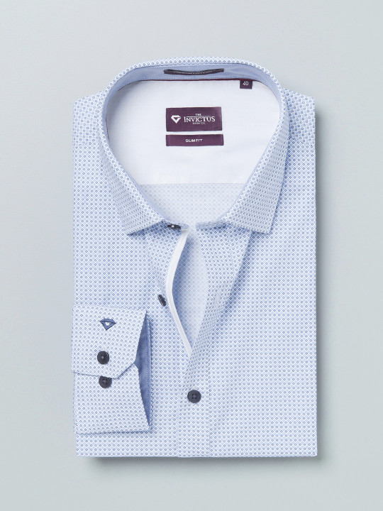 INVICTUS Blue & White Printed Slim Fit Formal Shirt