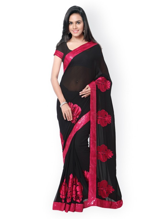 Black Embroidered Art Silk & Jacquard Embellished Saree