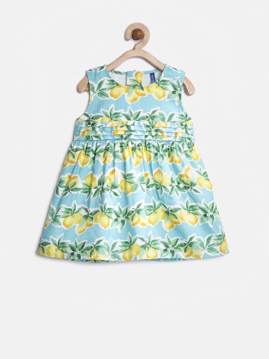 Girls Green Printed A-Line Dress 6-12M