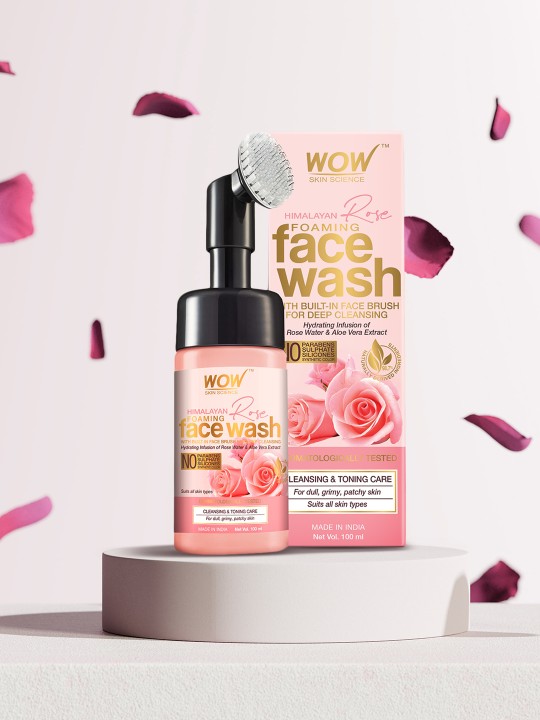 Wow Skin Science Unisex Himalayan Rose Foaming Face Wash with Built-in Face Brush 100 ml