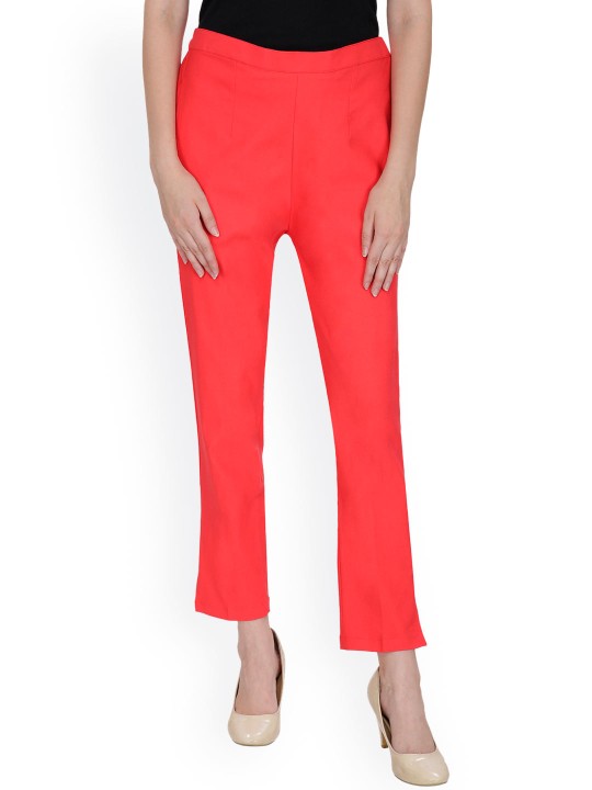 Red Relaxed Fit Ankle Length Trousers 28