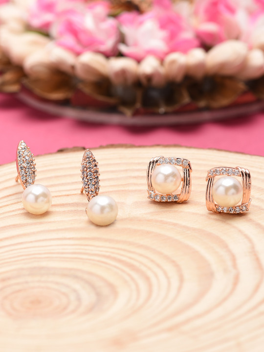 Zaveri Pearls Rose Gold Contemporary Studs