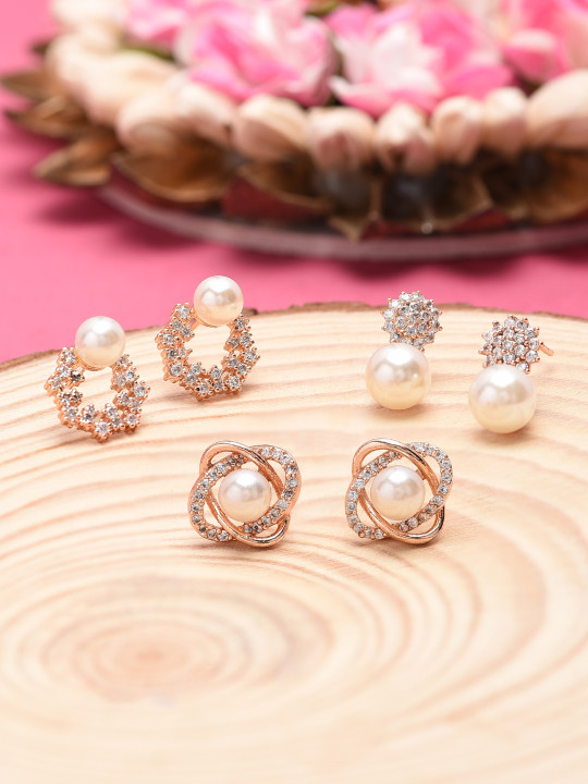 Pack of 3 Gold-Toned Contemporary Studs