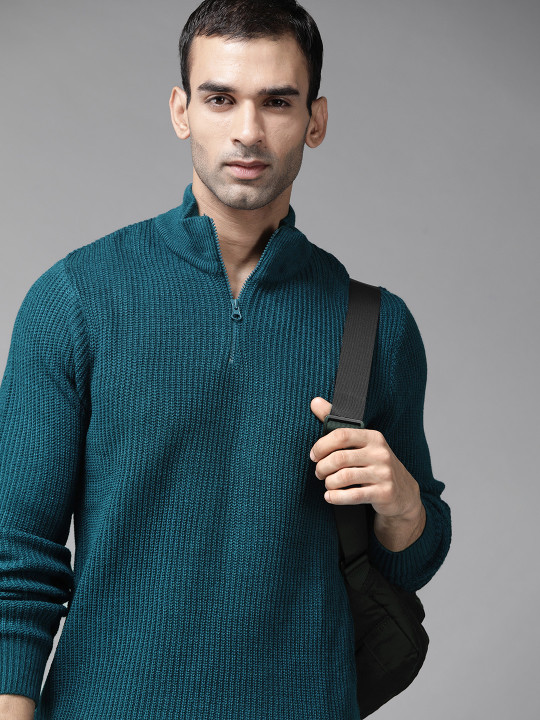 Roadster Men Teal Blue Solid Pullover