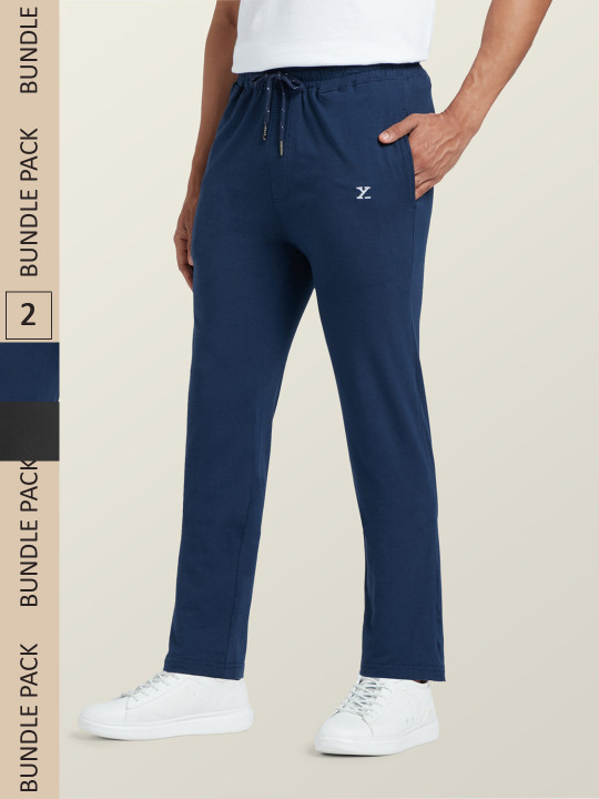 XYXX Men Pack Of 2 Grey Antimicrobial Cotton Modal Casual Lounge Pants with Zipper Pocket