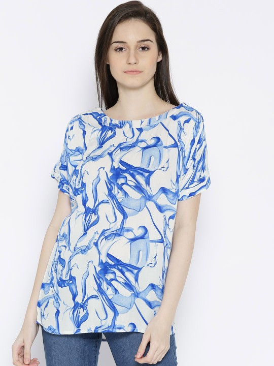 White & Blue Printed Tunic XS