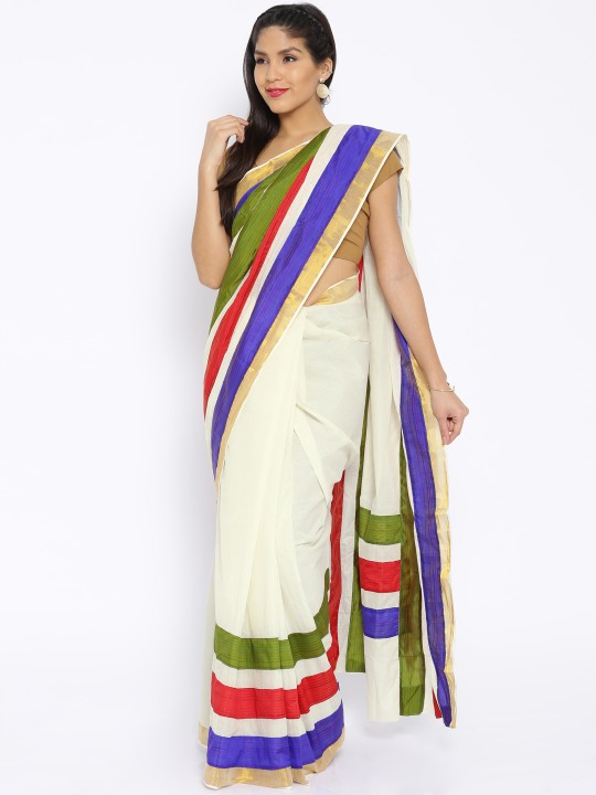 Multicoloured Cotton Kasavu Traditional Saree