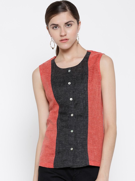 Women Red & Black Colourblock Top XS
