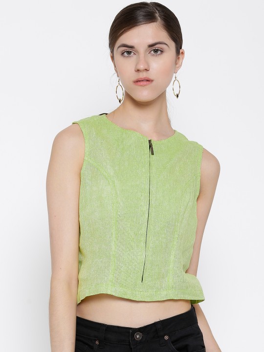 Women Green Crop Top XS