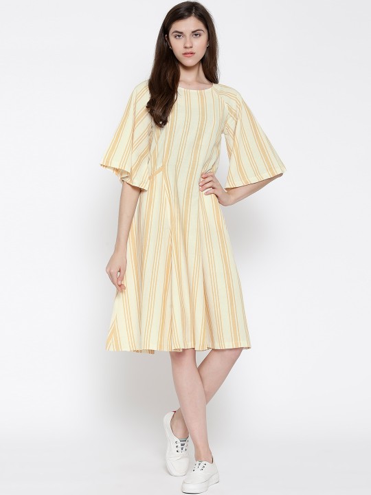 Women Off-White Striped A-line Dress XS