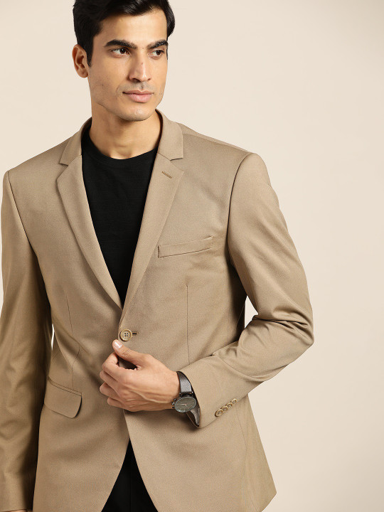 INVICTUS Men Beige Solid Regular Fit Casual Blazer