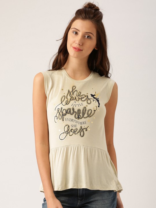 Women Beige Printed Peplum Top S