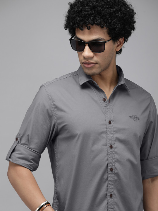 Roadster Men Castle Rock Slim Fit Opaque Spread Collared Formal Shirt