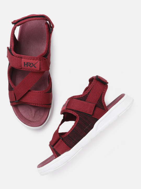 HRX by Hrithik Roshan Men Maroon & Black Woven Design Hook & Loop Athleisure Sandal