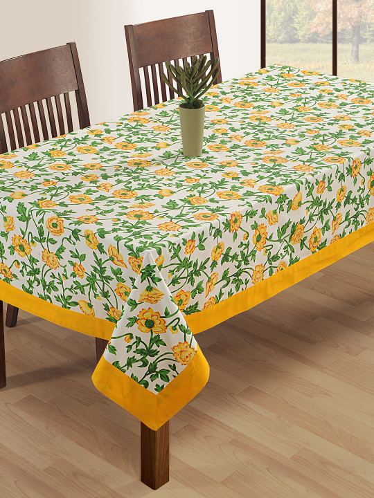 SWAYAM Off-White Floral Print Rectangular 60 x 90 Cotton Table Cover