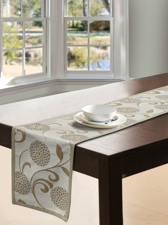 Beige Rectangular 72" x 12" Polyester Table Runner
