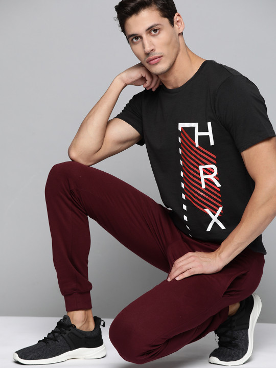 HRX by Hrithik Roshan HRX By Hrithik Roshan Lifestyle Men Jet Black Bio-Wash Brand Carrier Tshirt