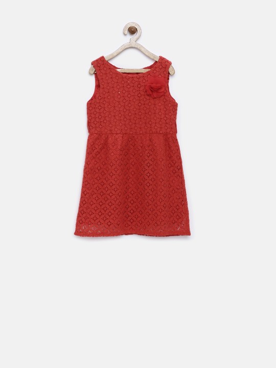 Girls Red Fit & Flare Lace Dress 2-3Y