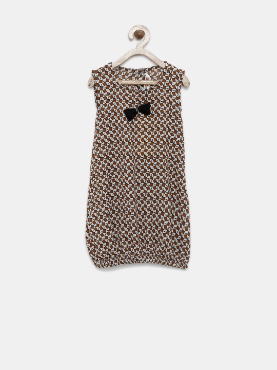 Girls Brown & Off-White Polyester Printed Top 3-4Y -  636