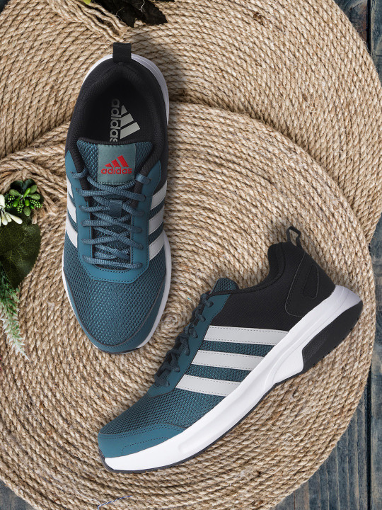 Men Teal Blue & Black Woven Design Adiglide Running Shoes