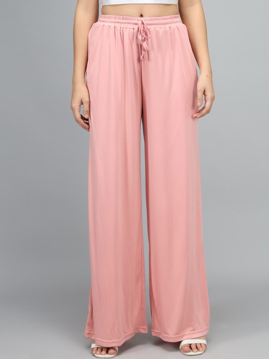 Kotty Women Pink Loose Fit Solid High-Rise Parallel Trousers