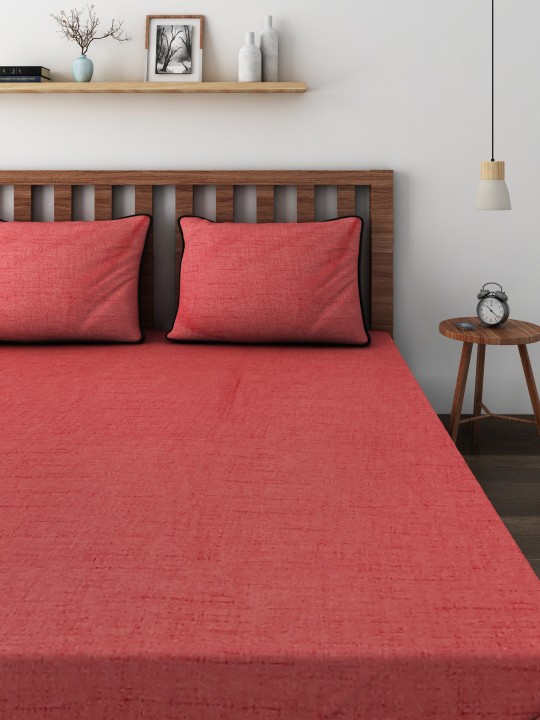 Rust Red Cotton 400 TC Superfine Double Bedsheet with 2 Pillow Covers