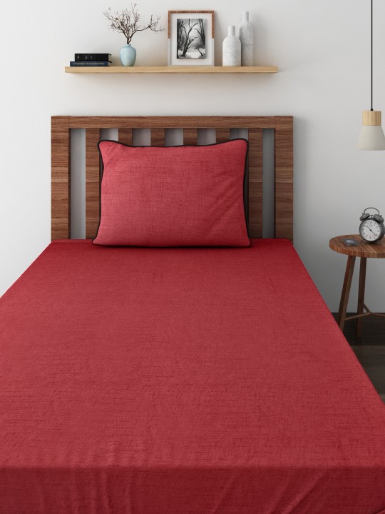 Red Cotton 400 TC Superfine Single Bedsheet with 1 Pillow Cover