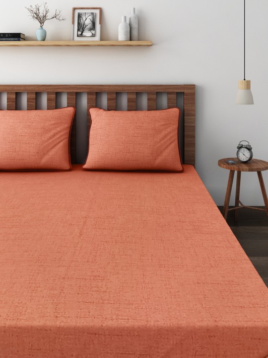 Rust Orange Cotton 400 TC Superfine Double Bedsheet with 2 Pillow Covers
