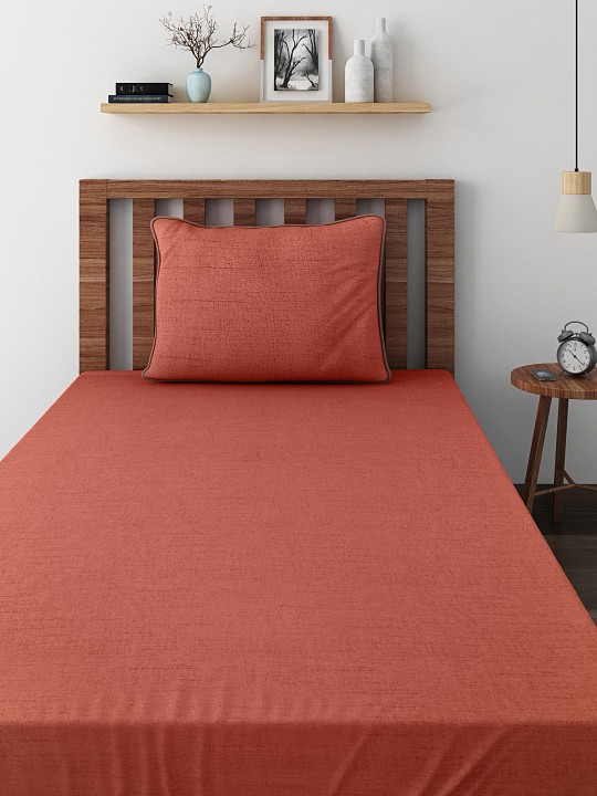 Rust Orange Cotton 400 TC Superfine Single Bedsheet with 1 Pillow Cover