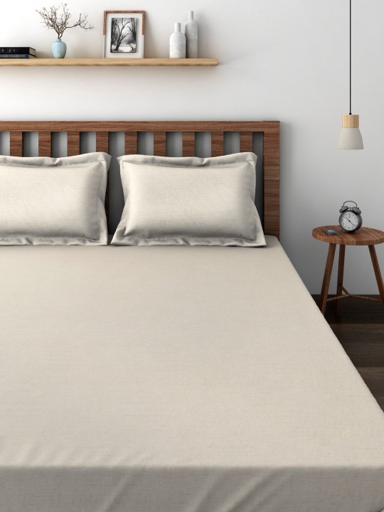 Beige Cotton 400 TC Superfine Double Bedsheet with 2 Pillow Covers
