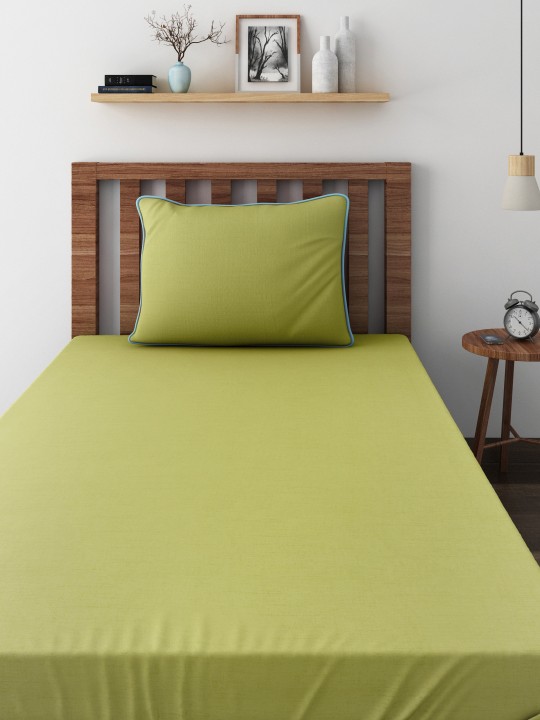 Lime Green Cotton 400 TC Superfine Single Bedsheet with 1 Pillow Cover