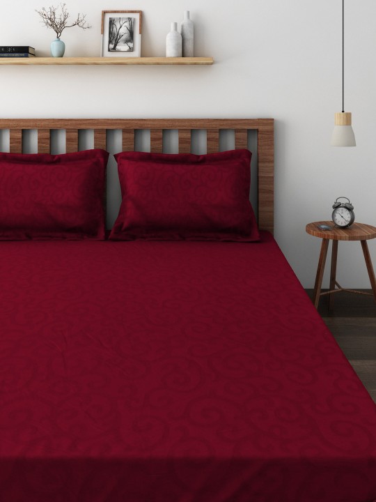 Burgundy Cotton 500 TC Superfine Double Bedsheet with 2 Pillow Covers