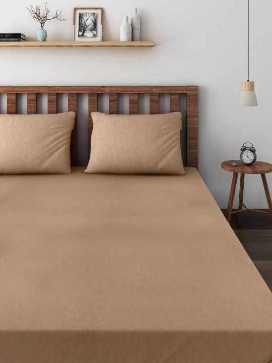 Beige Cotton 500 TC Superfine Double Bedsheet with 2 Pillow Covers