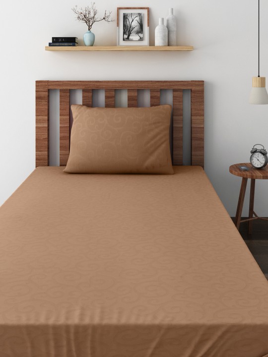 Beige Cotton 500 TC Superfine Single Bedsheet with 1 Pillow Cover