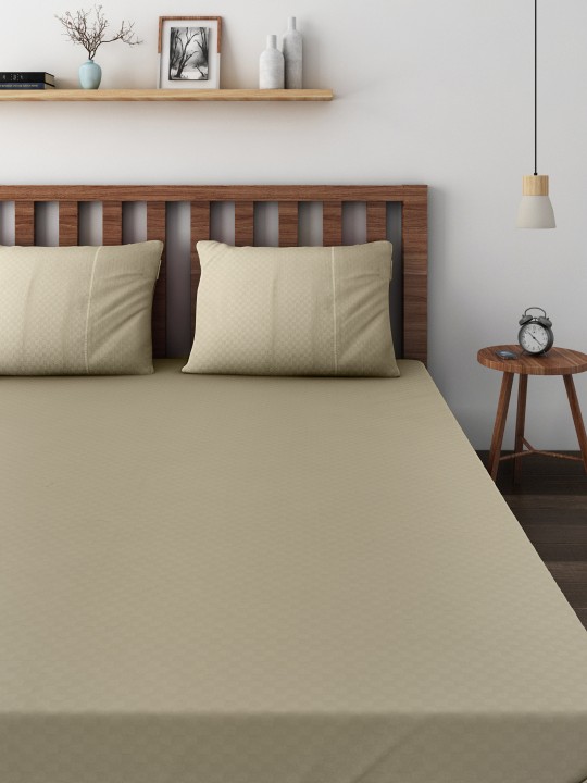 Beige Cotton 400 TC Superfine Double Bedsheet with 2 Pillow Covers